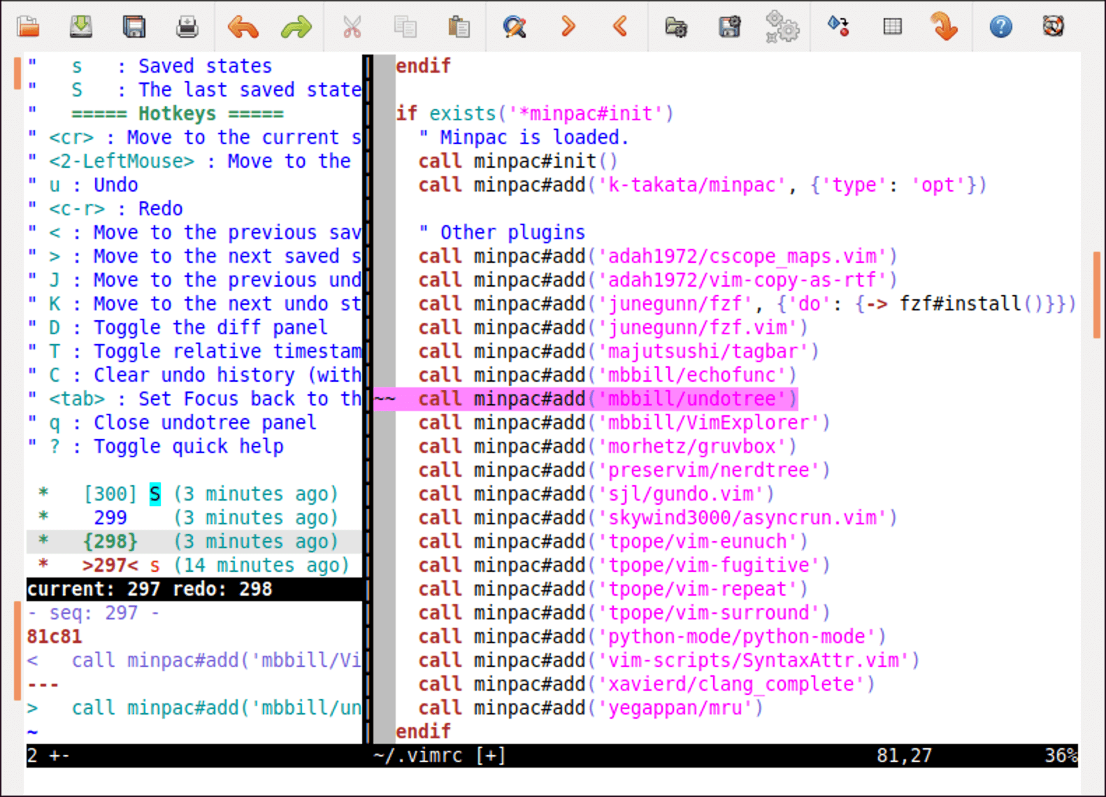 Undotree 插件的效果 Fig9.7