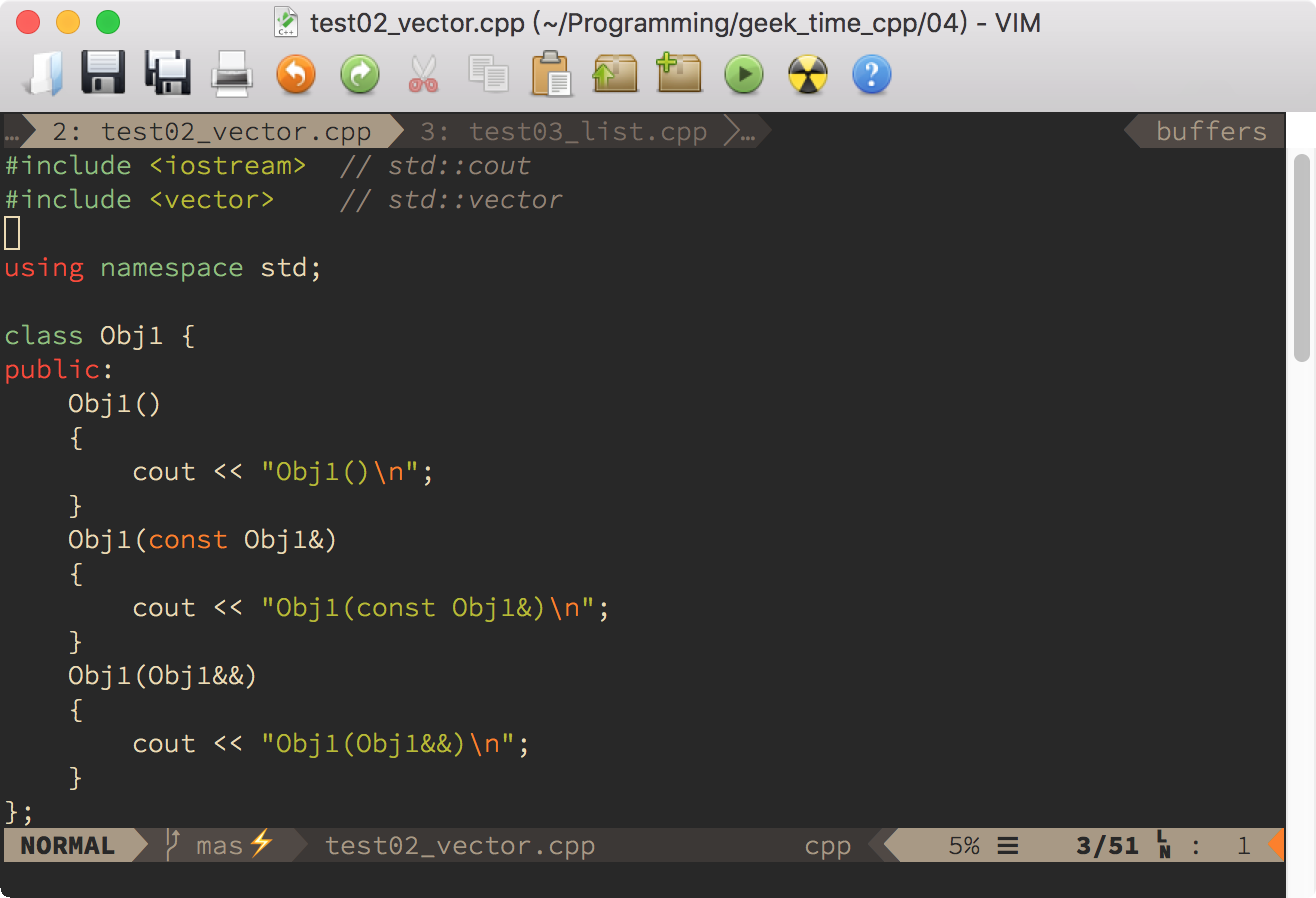配置了显示缓冲区编号的 Vim 界面 Fig15.9